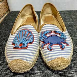 Tory Burch Crab and Shell striped canvas espadrille slip-on - 8.5